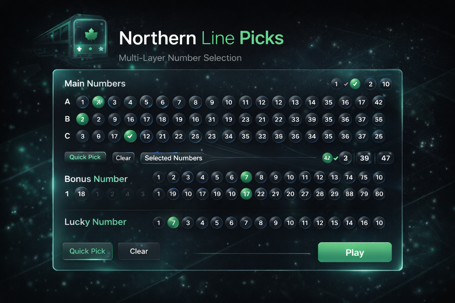 Northern Line Picks draw showcasing multi-layer number selection mechanic